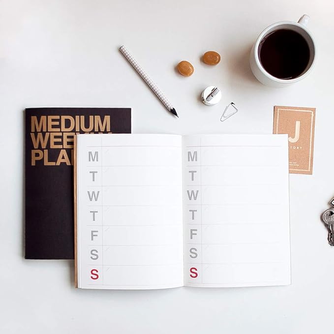 JSTORY Medium Weekly Planner Lays Flat Undated Year Round Flexible Cover One Size Kraft