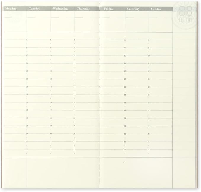 Traveler's Notebook, Refill, Vertical Weekly Free, Regular Size, 14379006