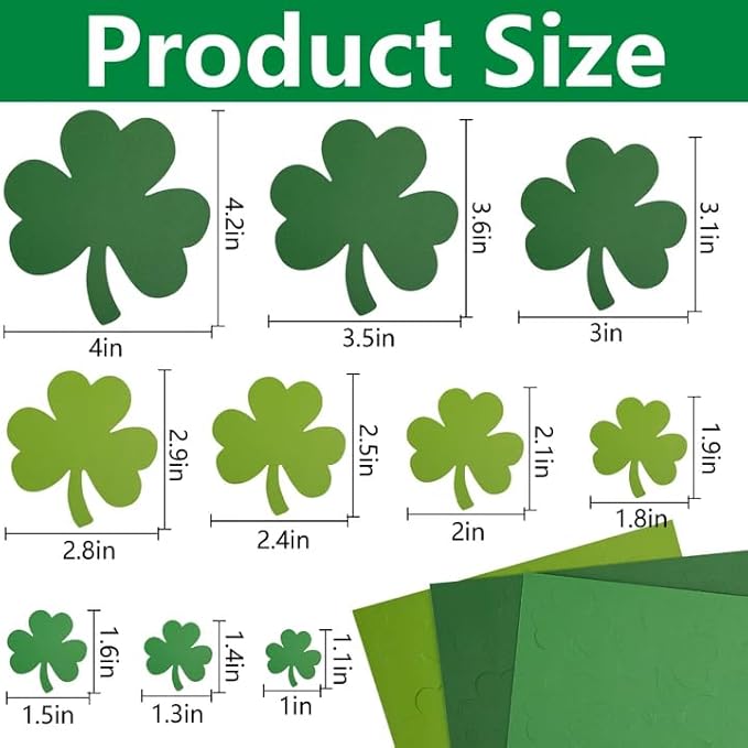 240 Pcs St. Patrick's Day Cutouts Set, Pre-Cut Green Paper Clover, Lucky Shamrock Shape Cut-Outs for Irish Themed Party Bulletin Board Decoration and DIY Crafts Supplies