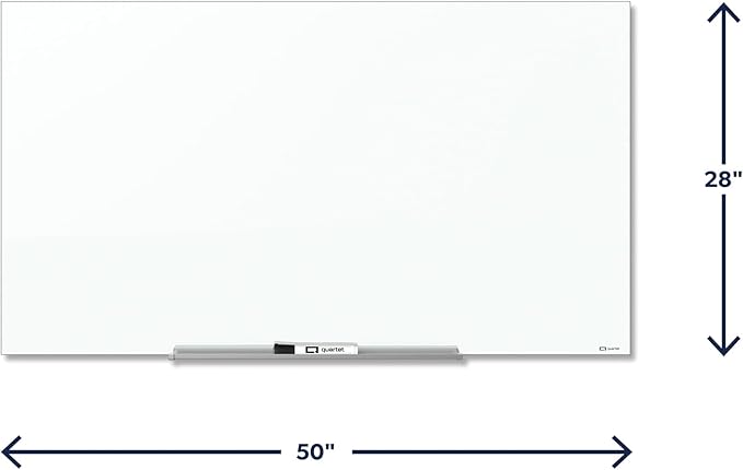 Quartet Dry Erase Board, 50" x 28" Glass Magnetic Whiteboard, Wide Format, Horizontal White Board, InvisaMount, White (G5028IMW)