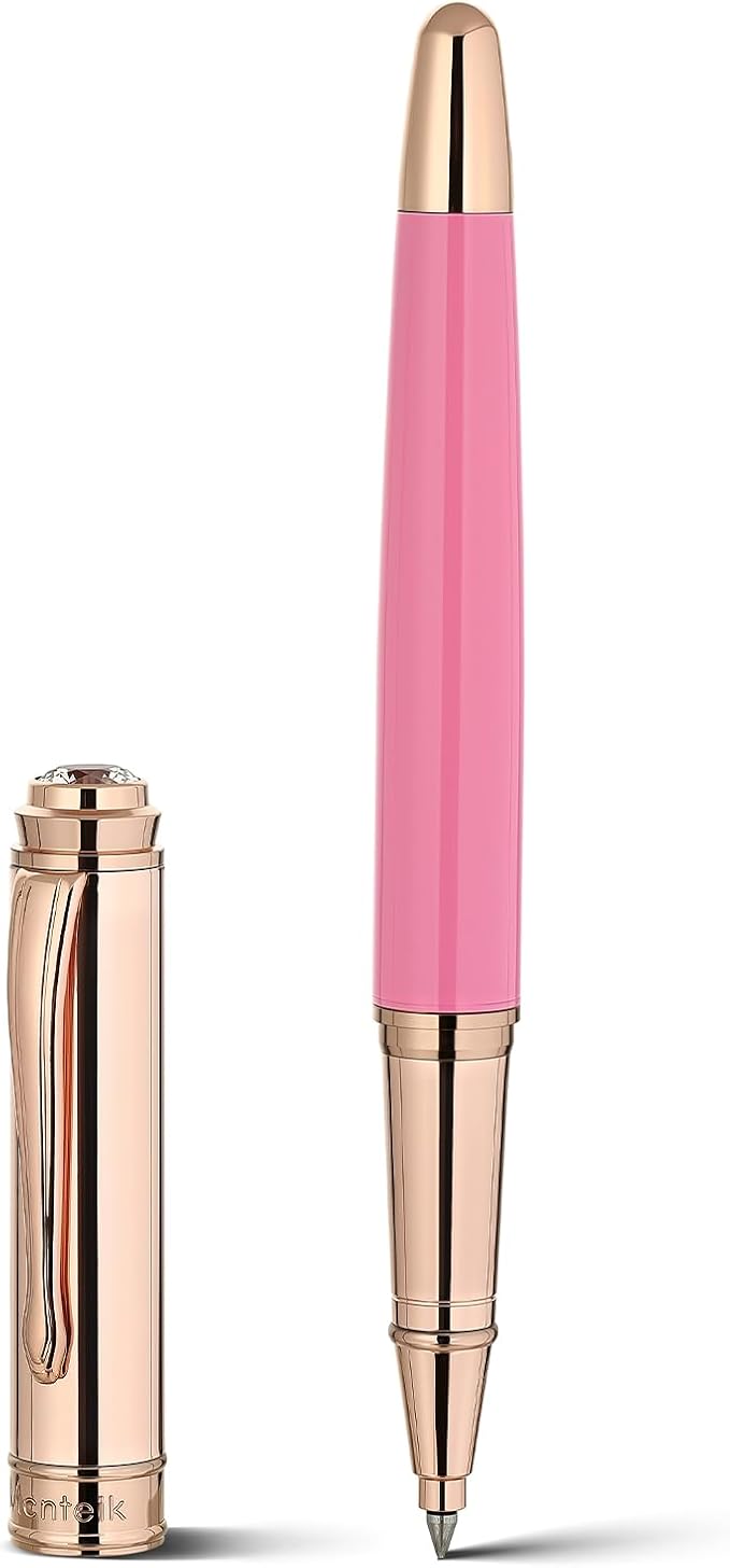 Luxury Rollerball Pen, With 8mm Brilliant diamond,Vibrant Pink Pen,Attractive Real Rose Gold Finish, Schmidt Black Refill,Glitter Fancy Pens Gifts for Women Wedding Bridesmaid Office,Nice pen