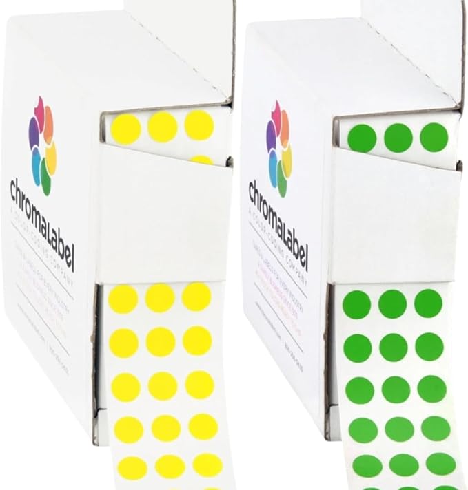 ChromaLabel 1/4 Inch Circle Sticker Labels, Easy to Write on Yellow and Green Dot Stickers with Handy Dispenser, Round Color Coding Labels - 1000 Sticky Dots, Yellow and Green Stickers
