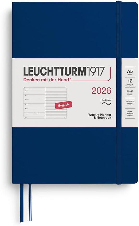 LEUCHTTURM1917 - Weekly Planner & Notebook 2026, Softcover, Medium (A5), Ruled, Navy (Jan 1 - Dec 31, 2026)