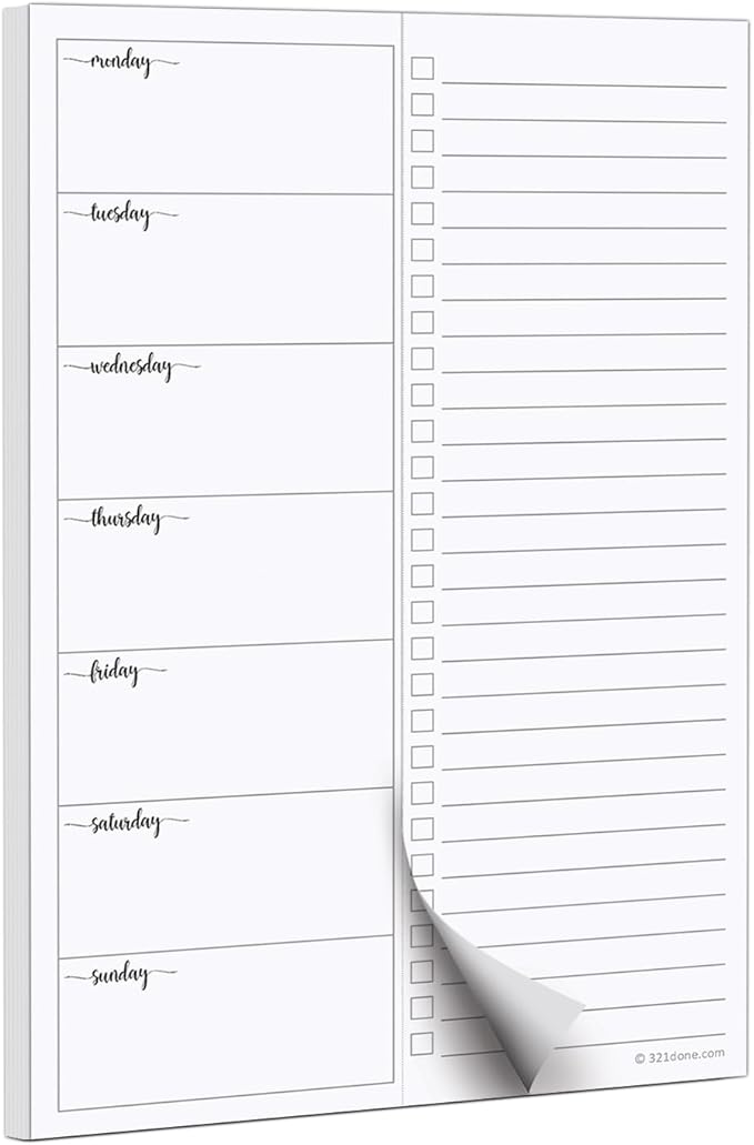 321Done Weekly Plan with Checklist Notepad – 50 Sheets (5.5x8.5) Small – Made in USA - Two Column, Minimalist To-Do Planning Memo Pad, Simple Planner Schedule Inserts Monday Start