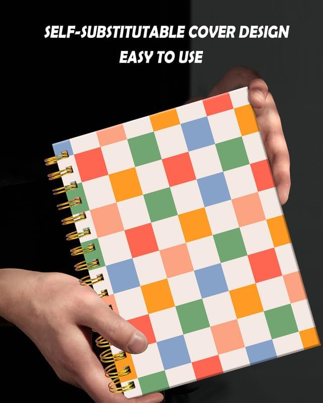 Spiral Journal Notebook for Women,A5 College Ruled Notebooks 6"x 8.4", 120 Pages (60 Sheets) Lined Journal with Premium Thick Paper,Perfect for School Office Home(Retro Colorful Checkered)