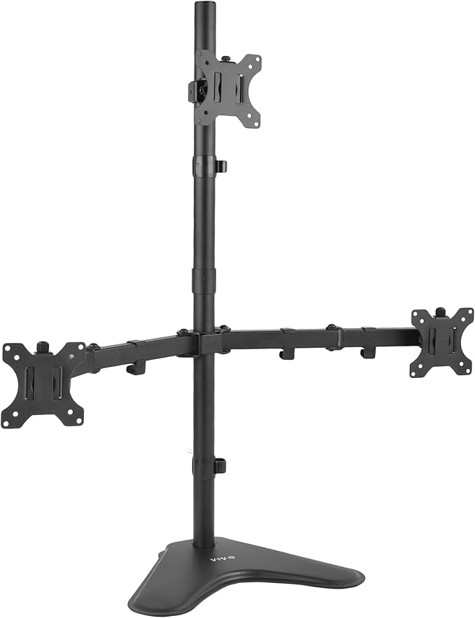 VIVO Triple LCD LED Computer Monitor Desk Stand, Free Standing Heavy Duty Fully Adjustable Mount for 3 Screens up to 30 inches STAND-V003E