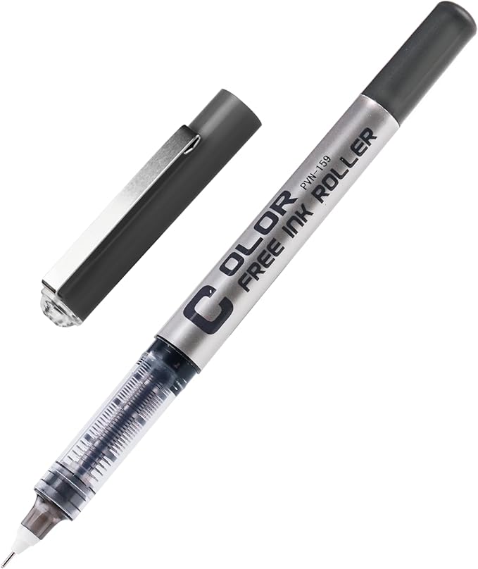 EYEYE Black Rollerball Pens 0.5mm Needle Tip, 12 Pack Extra Fine Point Roller Ball Pen Quick Dry, Liquid Ink Pens Fine Point Smooth Writing Pen for Journaling, Note Taking, Office, School Supplies