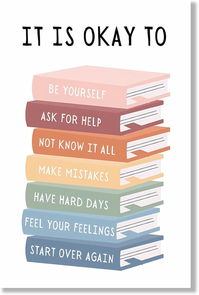 It's Okay To Not Be Okay Poster Motivational Kids Art Classroom Posters Quotes Educational Wall Art Be Yourself Playroom Wall Art Decor Unframed 24x36inch