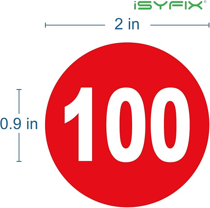 iSYFIX Red Consecutive Number Stickers – 1 to 100, 2-inch, 1 Set – Vinyl Self Adhesive Premium Decal, Ideal for Inventory, Storage, Organizing, Boxes, Bins, Toolbox, Lockers & More, Indoor/Outdoor