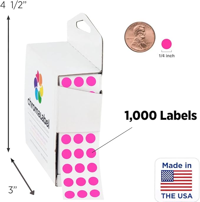ChromaLabel 1/4 Inch Circle Sticker Labels, Colored Dot Stickers with Handy Dispenser, Round Color Coding Labels, 1000 Sticky Dots per Box, Fluorescent Green and Fluorescent Pink Stickers