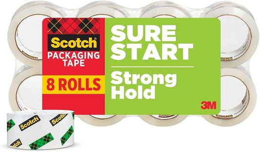 Scotch Sure Start Packing Tape, Clear, Quiet Unwind and Easy Start, 1.88 in. x 54.6 yd., 8 Tape Rolls