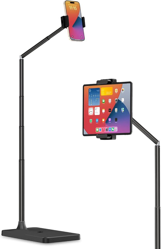 Viozon Tablet Floor Stand, Height & Angle Adjustable Tablet Holder with Aluminum Alloy Arm Tube, 360° Rotation for Bed, Sofa, Desk, Compatible with 3.5-11'' iPad Pro/Air/Mini, iPhone 15/14, Kindle，B