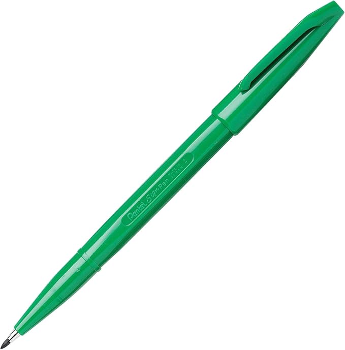 Pentel Sign Pen Fiber-Tipped Pen, Green Ink, Box of 12 (S520-D)
