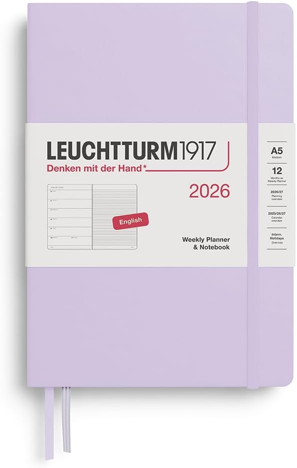 LEUCHTTURM1917 - Weekly Planner & Notebook 2026, Hardcover, Medium (A5), Ruled, Lilac (Jan 1 - Dec 31, 2026)