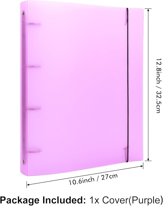 A4 4-Holes Round Ring View Binders Plastic Cover, Refillable Notebook Journal Binder File Folder, Loose Leaf Sheet Protector/DIY Scrapbooking/Binder Cover Protector (Purple)