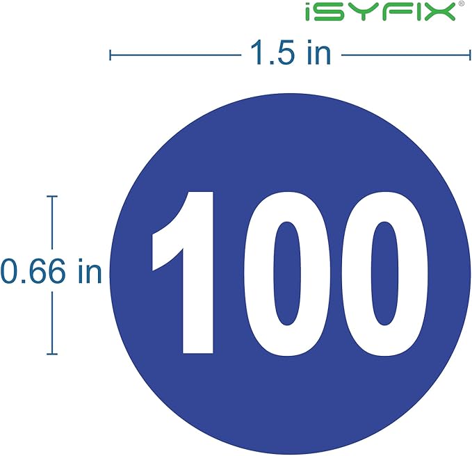 iSYFIX Blue Consecutive Number Stickers – 1 to 100, 1.5-inch, 1 Set – Vinyl Self Adhesive Premium Decal, Ideal for Inventory, Storage, Organizing, Boxes, Bins, Toolbox, Lockers & More, Indoor/Outdoor