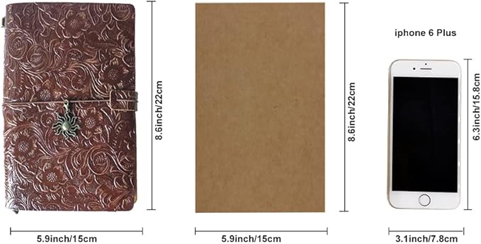 Refillable Leather Journal, Handmade Notebook with Bookmark for Men & Women, Vintage Notebook perfect for writing, gifts, travelers (Coffee, A5)