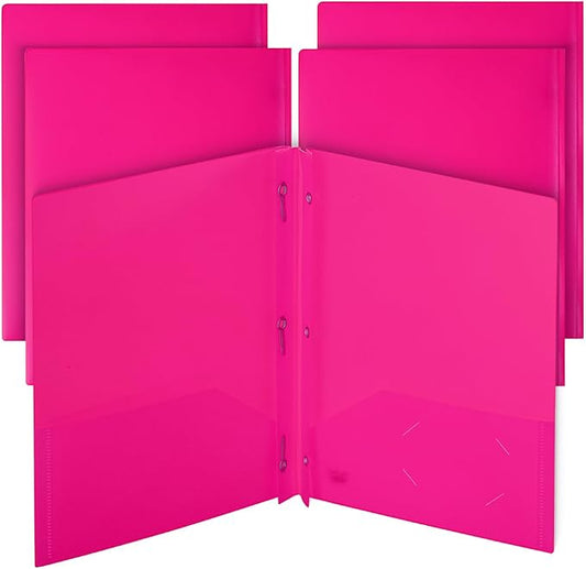 Mr. Pen- Plastic Folders with Pockets and Prongs, 5 Pack, Pink, Pocket Folders, Folders with Prongs, File Folders with Fasteners, 2 Pocket Folder, Folder with Pockets