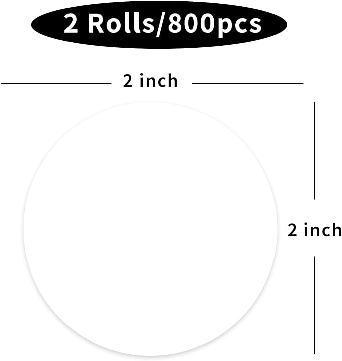 STARLIBOO Blank Dot Stickers, 2 inch Circle Stickers, White Round Price Sticker, Writable White Sticker for Office, Garage Sale,Yard Sale(800Label/2Rolls)