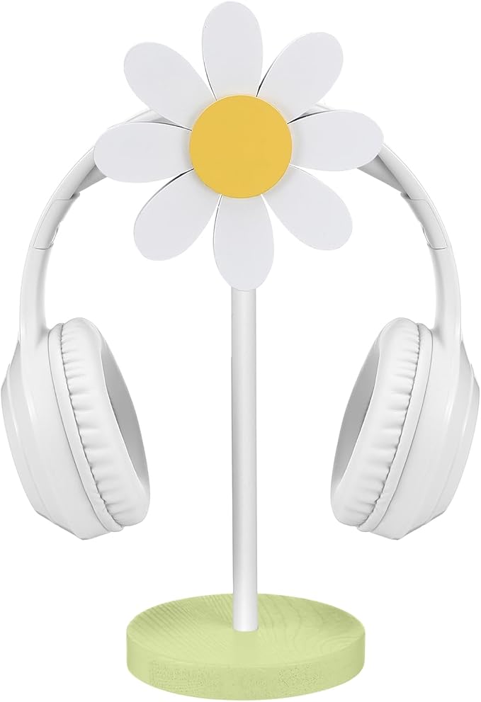 Yookeer Daisy Headphone Stand Cute Headphone Stand Decorative Gamer Gifts for Women Wood Table Decor for Gamer Room Office Desk for Girl Girlfriend Office Worker