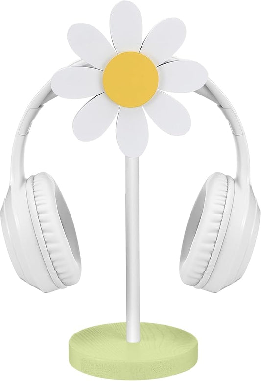 Yookeer Daisy Headphone Stand Cute Headphone Stand Decorative Gamer Gifts for Women Wood Table Decor for Gamer Room Office Desk for Girl Girlfriend Office Worker