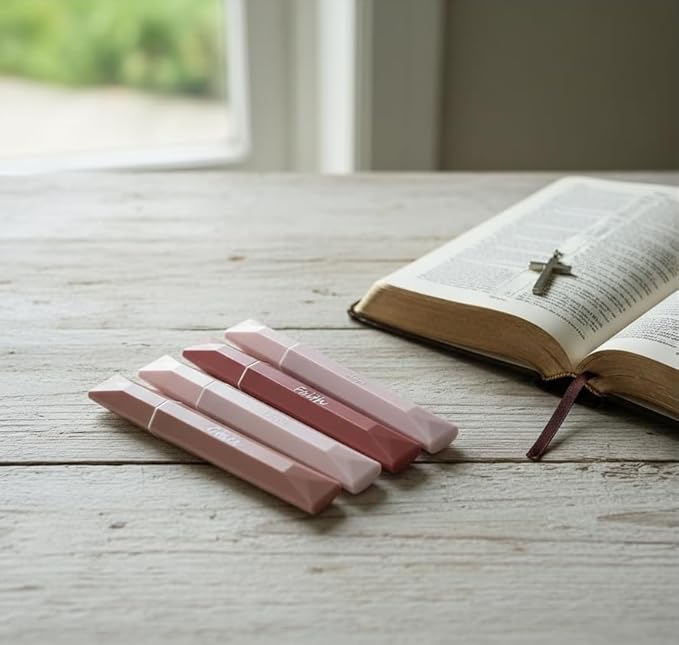Sixhaven Bible Highlighters No Bleed - Pink - Pastel Highlighters Set of 4 - Chisel Tip Highlighter for Bible Study Supplies - Hope Faith Grace Love Markers - Journaling Supplies for Women & Men