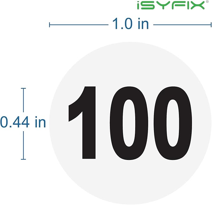 iSYFIX White Consecutive Number Stickers – 1 to 100, 1-inch, 1 Set – Vinyl Self Adhesive Premium Decal Ideal for Inventory, Storage, Organizing, Boxes, Bins, Toolbox, Lockers & More, Indoor/Outdoor