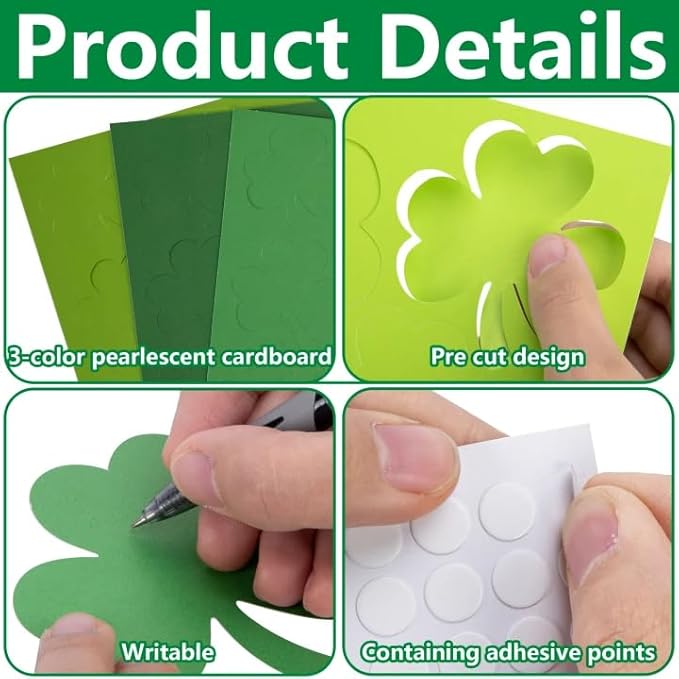 240 Pcs St. Patrick's Day Cutouts Set, Pre-Cut Green Paper Clover, Lucky Shamrock Shape Cut-Outs for Irish Themed Party Bulletin Board Decoration and DIY Crafts Supplies