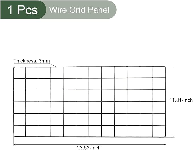 YOKIVE Iron Wire Grid Panel, Decorative Panels Board | Photo Pictures Display Holders Hanging Frame for Home Office (Black, 24"x12")