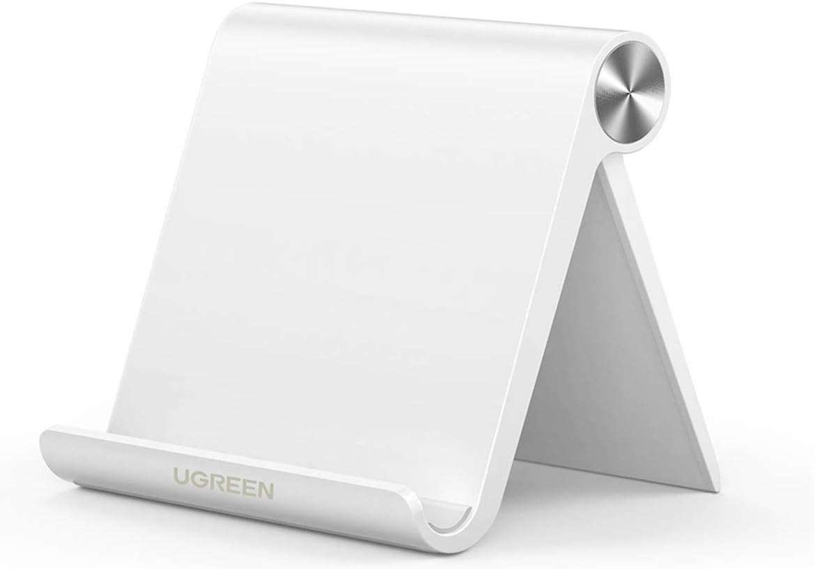 UGREEN Cell Phone Stand for Desk Phone Holder Foldable Portable Adjustable Compatible with iPhone 17 Air 16 15 14 13 Pro Max, iPhone 12 11 Plus SE XS XR 8 7, Office Desk Travel Accessories, White