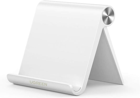 UGREEN Cell Phone Stand for Desk Phone Holder Foldable Portable Adjustable Compatible with iPhone 17 Air 16 15 14 13 Pro Max, iPhone 12 11 Plus SE XS XR 8 7, Office Desk Travel Accessories, White