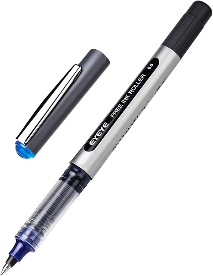 EYEYE Rollerball Pens 0.5mm, 6 Black 6 Blue Roller Ball Pen Extra Fine Point Quick Dry, Liquid Ink Pens Fine Point Smooth Writing Pen for Journaling, Note Taking, Office, School Supplies