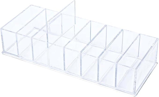 NatSumeBasics Clear Drawer Organizer 8-Section Desk Compartment Acrylic Tray Holder for Storage Cards Notepads and Office Accessories Supplies (Medium)