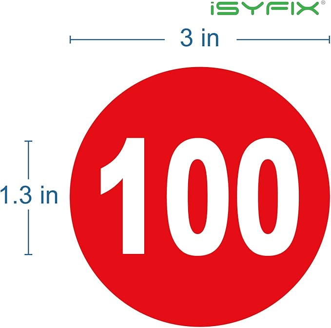 iSYFIX Red Consecutive Number Stickers – 1 to 100, 3-inch, 1 Set – Vinyl Self Adhesive Premium Decal, Ideal for Inventory, Storage, Organizing, Boxes, Bins, Toolbox, Lockers & More, Indoor/Outdoor