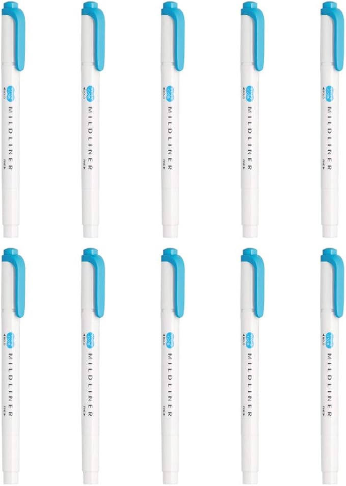 Zebra B-WKT7-MCYA Highlighters, Mild Liner, Mild Cyan, 10 Pieces