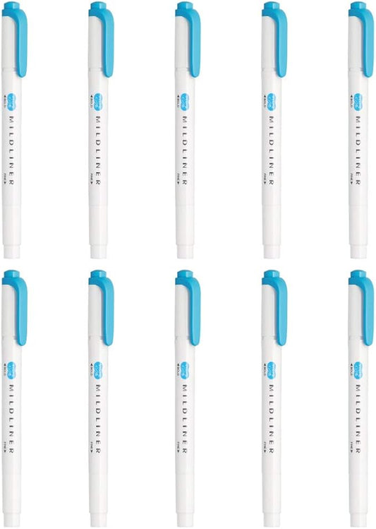 Zebra B-WKT7-MCYA Highlighters, Mild Liner, Mild Cyan, 10 Pieces