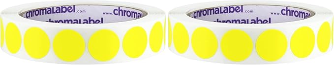 ChromaLabel 3/4 Inch Round Colored Stickers, Removable Sticky Dots Color Coding Labels, Ideal Dot Stickers for Arts and Crafts - 1000 Colored Sticker Dots per Roll, Yellow Sticker Labels (Pack of 2)
