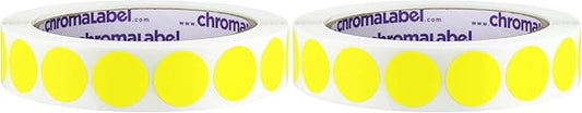 ChromaLabel 3/4 Inch Round Colored Stickers, Removable Sticky Dots Color Coding Labels, Ideal Dot Stickers for Arts and Crafts - 1000 Colored Sticker Dots per Roll, Yellow Sticker Labels (Pack of 2)