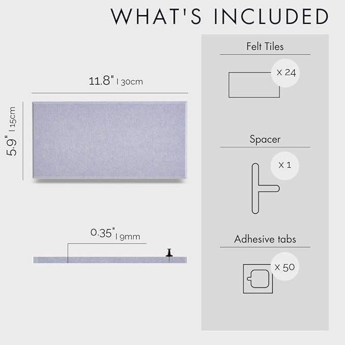 Large Bulletin Board 48x36- Office Wall Organizer to Replace Your Old Cork Boards for Walls for Office Decor - 24-Pack Felt Wall Tiles for Use in Home Office Decor as Photo Board (Lilac)