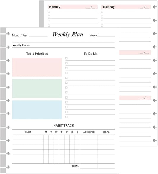 (2-Pack) Weekly Planner Undated Refills - Letter Size 106 Sheets/212 Pages Colorful Weekly Planner for 11-Disc Discbound, TUL, 100 gsm White Paper, Lasts 2 Year, Undated, 8.5" x 11"