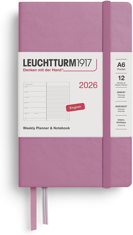 LEUCHTTURM1917 - Weekly Planner & Notebook 2026, Hardcover, Pocket (A6), Ruled, Dusty Rose (Jan 1 - Dec 31, 2026)