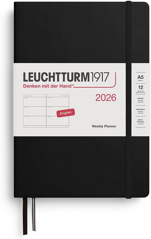 LEUCHTTURM1917 - Weekly Planner 2026, Hardcover, Medium (A5), Black (Jan 1 - Dec 31, 2026)