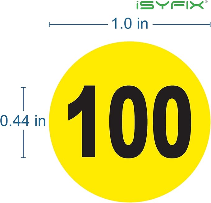 iSYFIX Yellow Consecutive Number Stickers – 1 to 100, 1-inch, 1 Set – Vinyl Self Adhesive Premium Decal, Ideal for Inventory, Storage, Organizing, Boxes, Bins, Toolbox, Lockers & More, Indoor/Outdoor