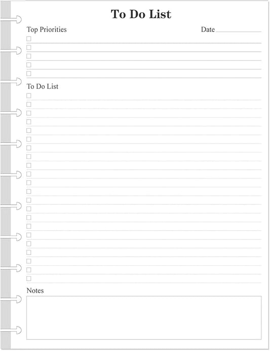 Letter Size TUL Discbound To Do List Refills, 11 Disc Daily Planner Insert, 100Sheets / 200Pages To Do Paper, 100gsm White Paper, 8.5'' x 11''