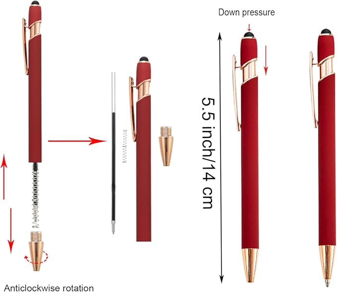 PASISIBICK 3.86 in Black Ink Refills for Ballpoint Pen with Stylus Tip, Soft Touch Click Pen, 2 in 1 Metal Pens, Medium Point(Pack of 40)