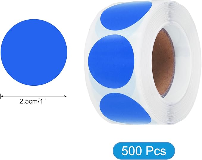 uxcell 500pcs Blue Round Stickers Roll 1 Inch Self-Adhesive Stickers Coding Label Removable for DIY Crafts Homework, Office, Shop, Home, Classroom Marking