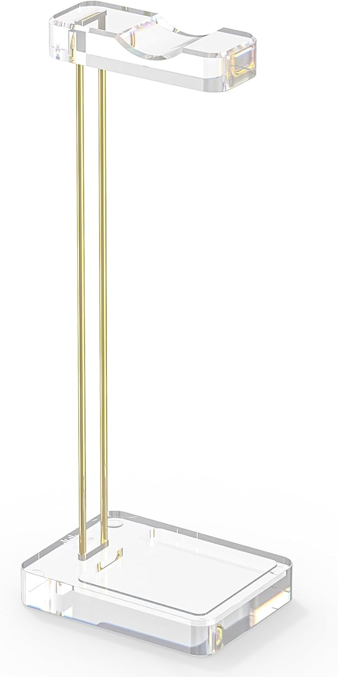 GEEKRIA Acrylic Headphones Stand, Headset Holder for Office Accessories, Clear Acrylic with Gold-Tone Hardware, Gaming Headset Stand, Universal Headphone Holder for Desktop Display (Clear)