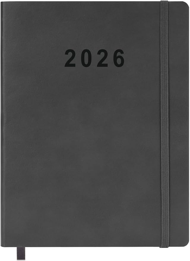 2026 Planner - Weekly and Monthly Planner, Jan 2026 - Dec 2026, Vegan Leather Cover, Elastic Closure, 8.5"x11", Grey