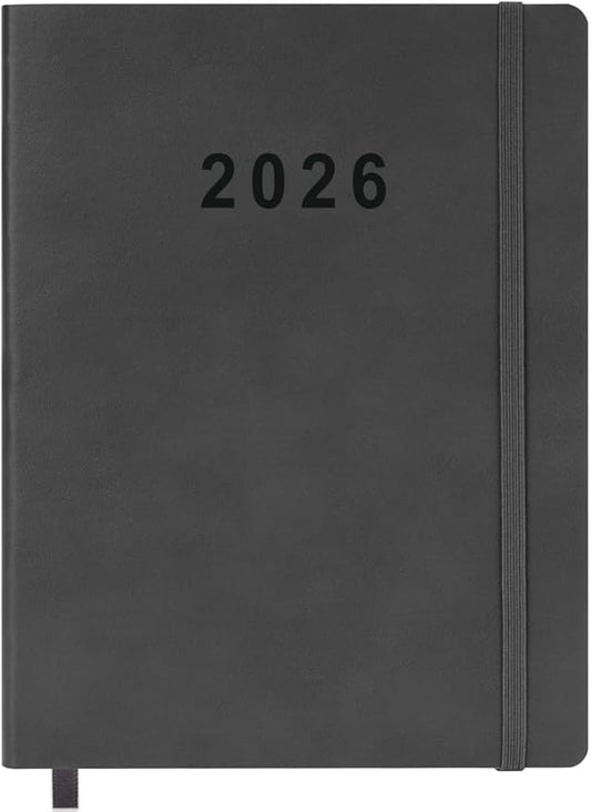 2026 Planner - Weekly and Monthly Planner, Jan 2026 - Dec 2026, Vegan Leather Cover, Elastic Closure, 8.5"x11", Grey