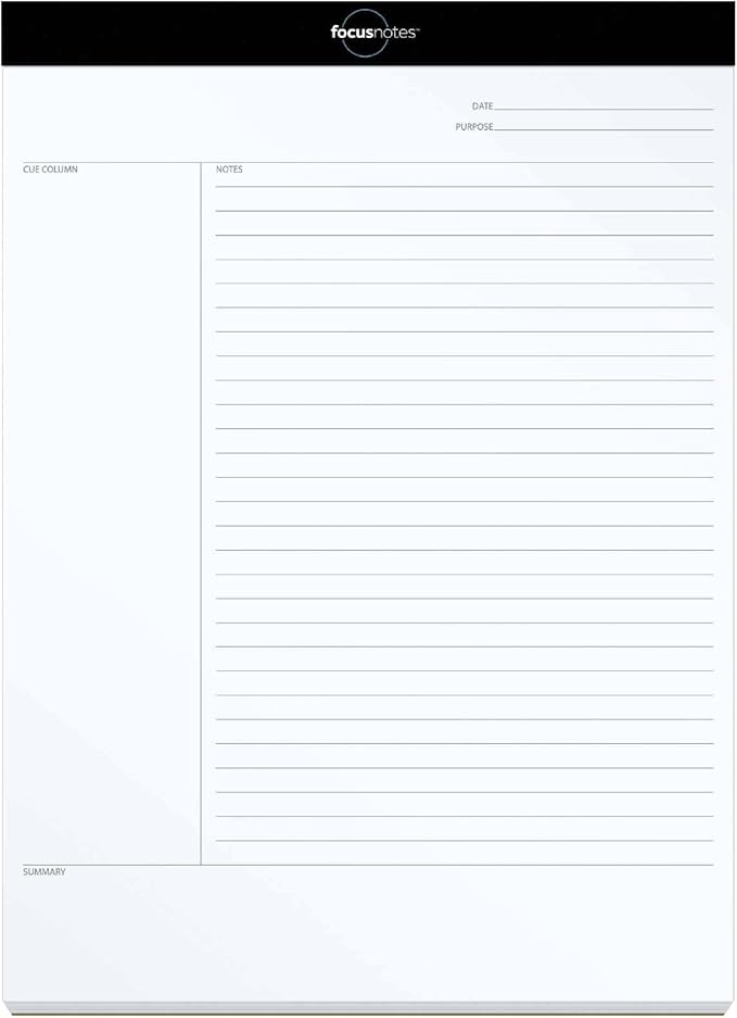 Oxford FocusNotes Writing Pad, Clear Note-Taking System, 8.5 x 11 Sheets, Guided Note, Cue & Summary Sections, 50 Sheets, Professional School and Office Notepad, Proudly Made in the USA (Pack of 12)